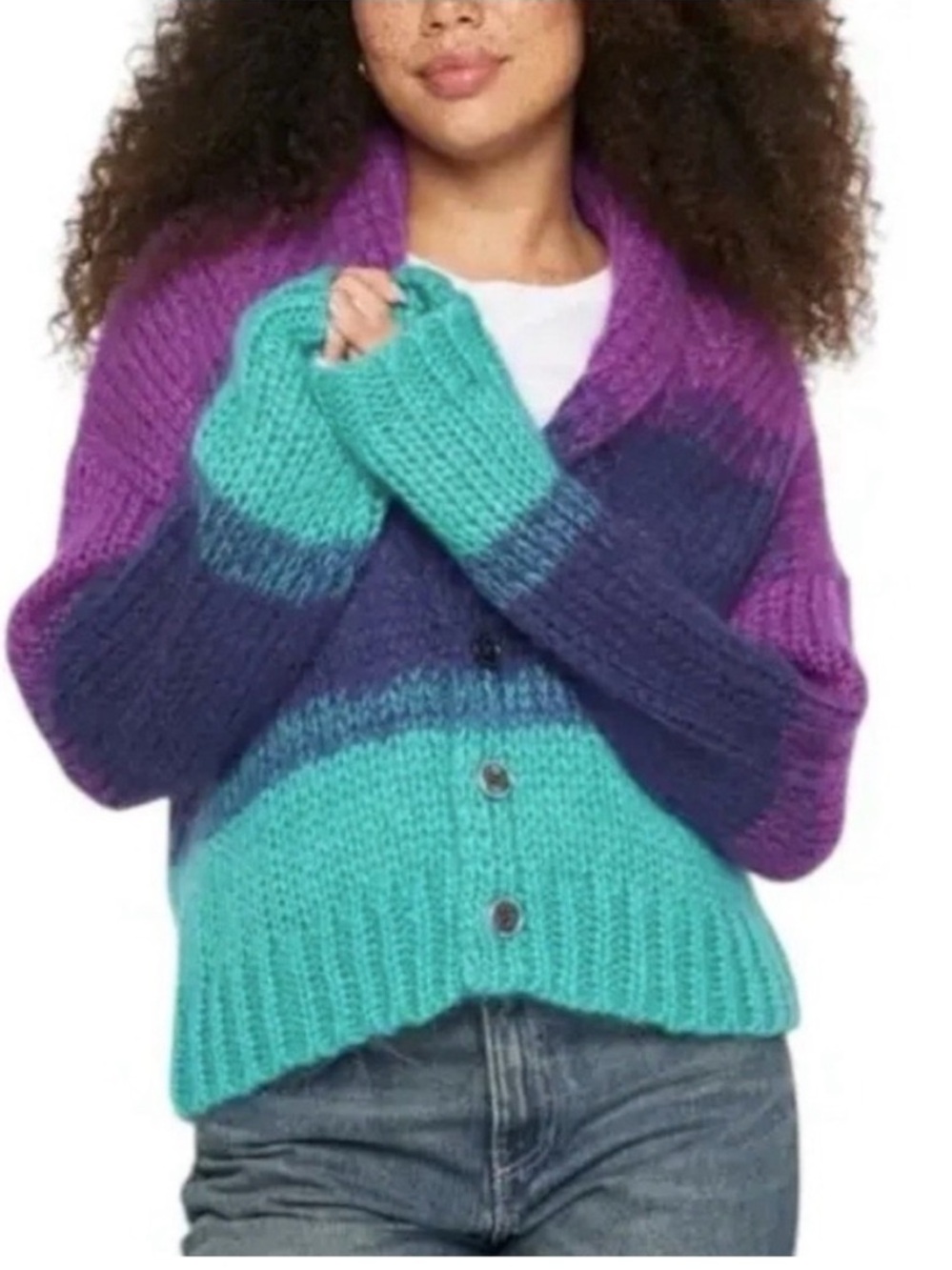 Spiritual Gangster Royce Cardigan NWT Small Purple Teal Navy Colorblock Sweater